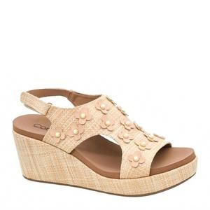 NEW CORKYS FOOTWEAR women's carley raffia flower wedge sandal in beige